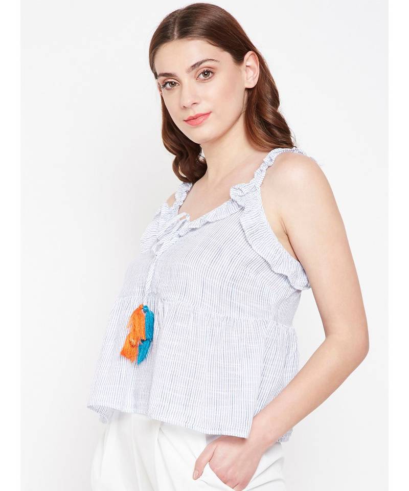 Blue Mirror Stylized Tassel Top