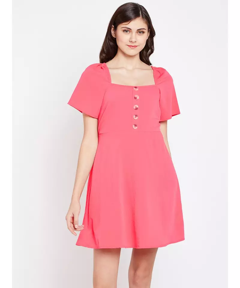 Bella Lenny Button Detail Pink Dress