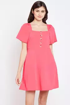 Bella Lenny Button Detail Pink Dress