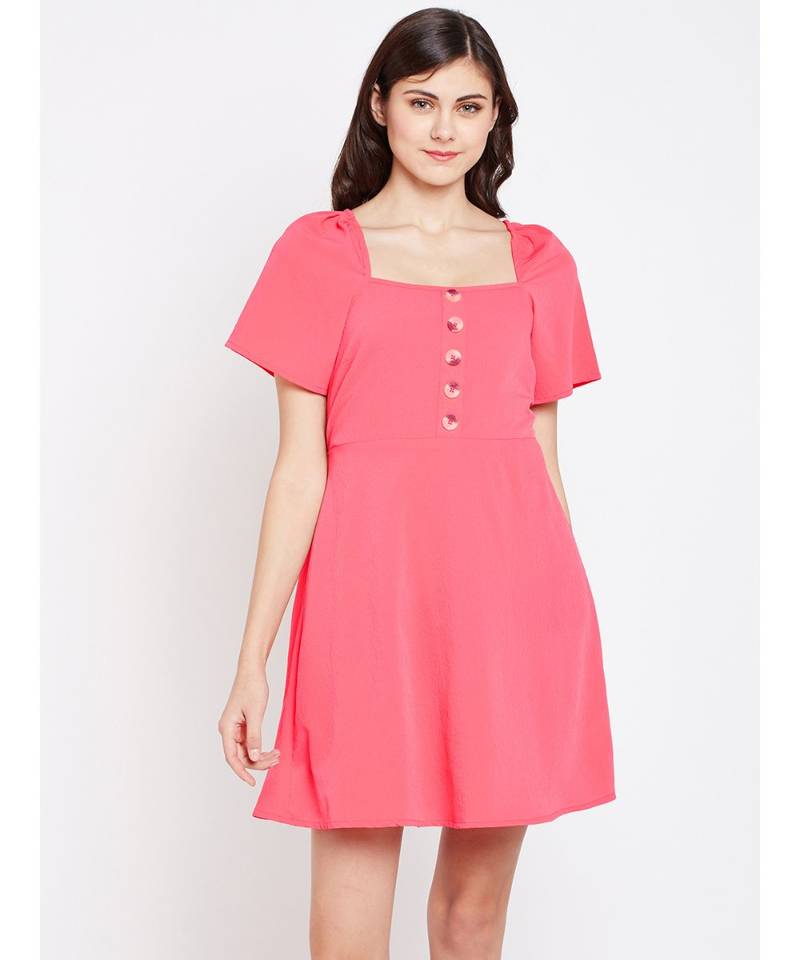 Bella Lenny Button Detail Pink Dress