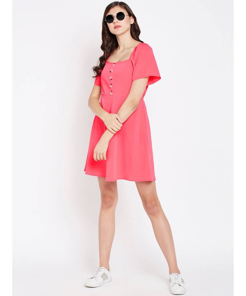 Bella Lenny Button Detail Pink Dress