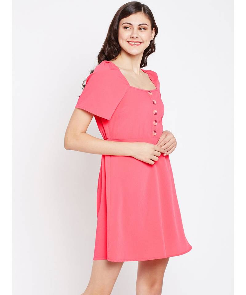 Bella Lenny Button Detail Pink Dress