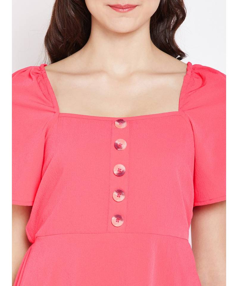Bella Lenny Button Detail Pink Dress