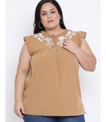 Camel Seventies Embro Plus Size Top