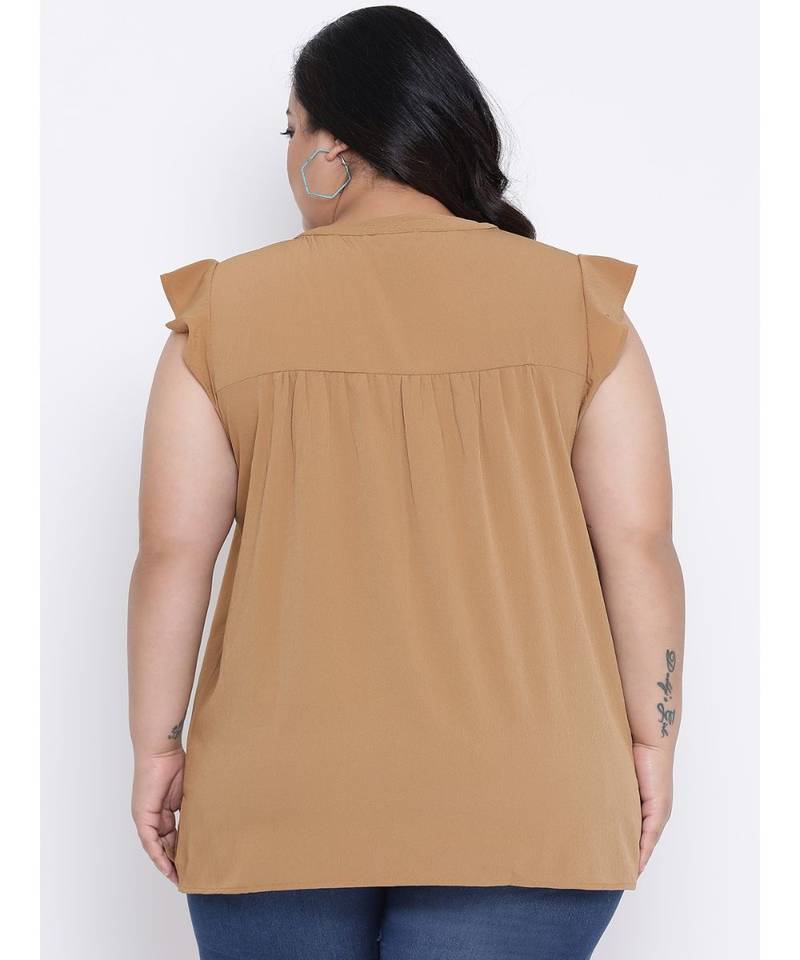 Camel Seventies Embro Plus Size Top