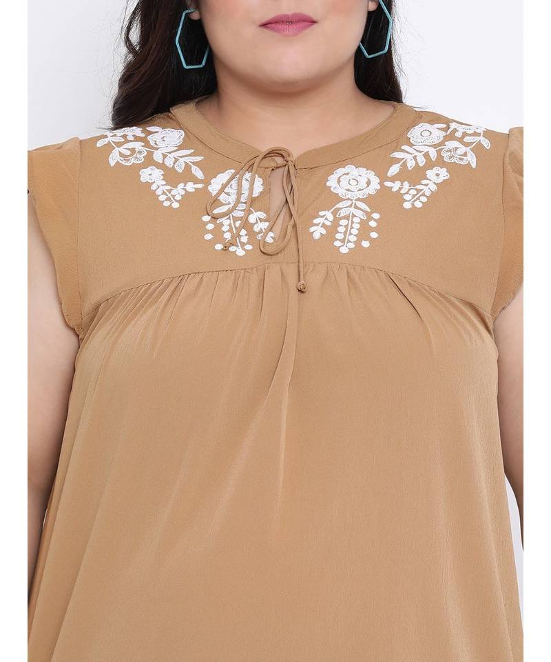 Camel Seventies Embro Plus Size Top