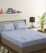 100% Cotton 144 TC Floral Extra Large Bed Sheet with 2 Pillow Covers  Sky Blue Grey