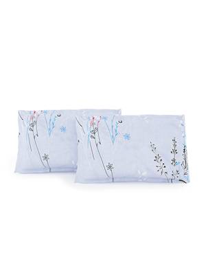 100% Cotton 144 TC Floral Fitted Double Bed Sheet with 2 Pillow Covers  Sky Blue Grey 5