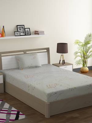 100% Cotton 144 TC Floral Single Bed Sheet with 1 Pillow Cover  Beige Red 1
