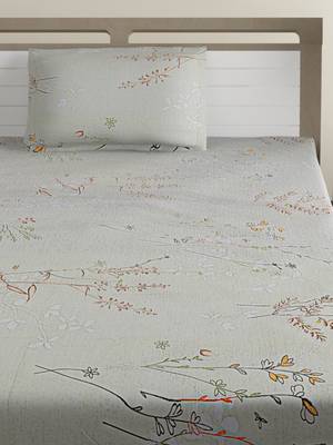 100% Cotton 144 TC Floral Single Bed Sheet with 1 Pillow Cover  Beige Red 3