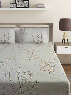 100% Cotton 144 TC Floral Double Bed Sheet with 2 Pillow Covers  Beige Red 2