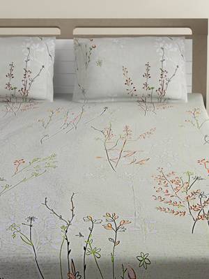 100% Cotton 144 TC Floral Extra Large Bed Sheet with 2 Pillow Covers  Beige Red 3