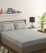 100% Cotton 144 TC Floral Fitted Double Bed Sheet with 2 Pillow Covers  Beige Red