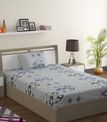 100% Cotton 144 TC Geometric Single Bed Sheet with 1 Pillow Cover  Blue Off White