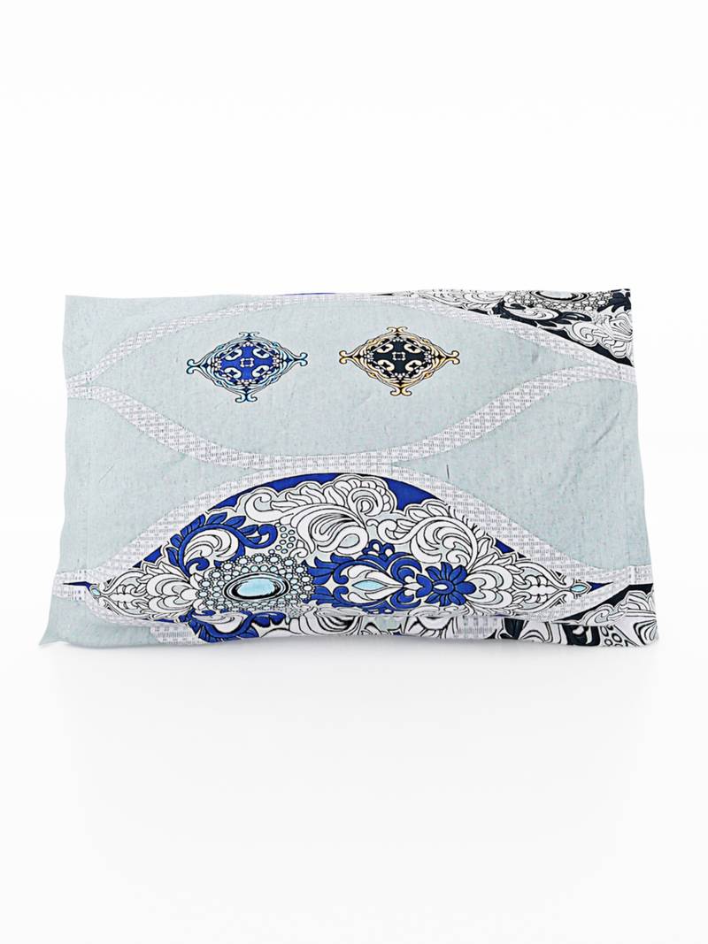 100% Cotton 144 TC Geometric Single Bed Sheet with 1 Pillow Cover  Blue Off White