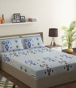 100% Cotton 144 TC Geometric Double Bed Sheet with 2 Pillow Covers  Blue Off White