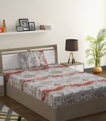 100% Cotton 144 TC Printed Single Bed Sheet with 1 Pillow Cover  Grey Red