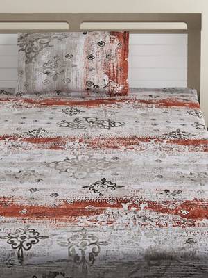 100% Cotton 144 TC Printed Single Bed Sheet with 1 Pillow Cover  Grey Red 3