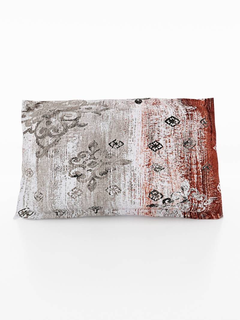 100% Cotton 144 TC Printed Single Bed Sheet with 1 Pillow Cover  Grey Red