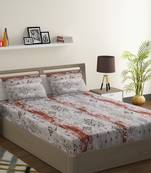 100% Cotton 144 TC Printed Extra Large Bed Sheet with 2 Pillow Covers  Grey Red