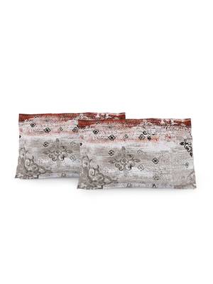 100% Cotton 144 TC Printed Fitted Double Bed Sheet with 2 Pillow Covers  Grey Red 5