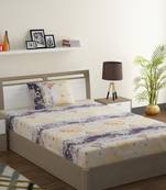 100% Cotton 144 TC Printed Single Bed Sheet with 1 Pillow Cover  Yellow  Grey