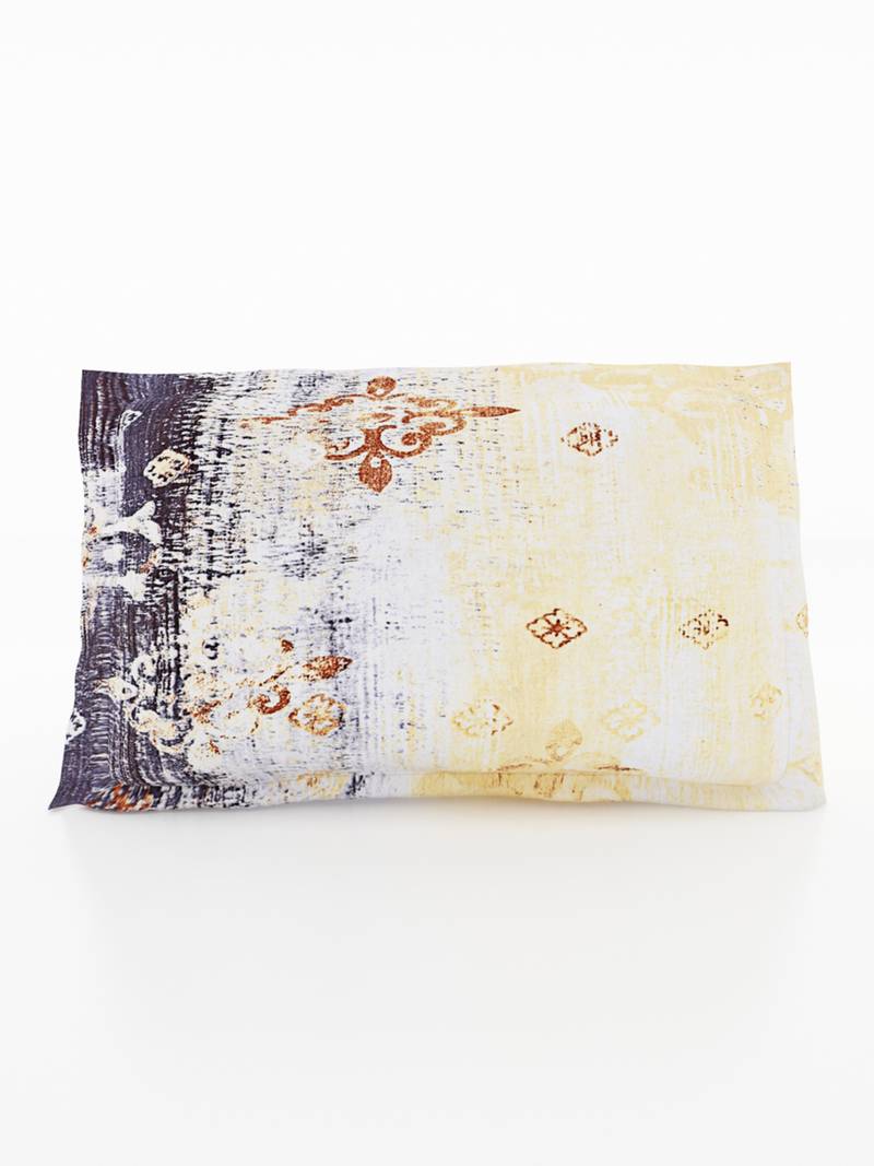 100% Cotton 144 TC Printed Single Bed Sheet with 1 Pillow Cover  Yellow  Grey