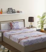 100% Cotton 144 TC Printed Single Bed Sheet with 1 Pillow Cover  Blue Pink