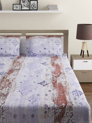 100% Cotton 144 TC Printed Double Bed Sheet with 2 Pillow Covers  Blue Pink 2