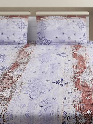 100% Cotton 144 TC Printed Double Bed Sheet with 2 Pillow Covers  Blue Pink 3