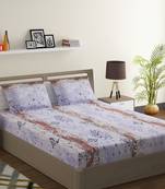 100% Cotton 144 TC Printed Fitted Double Bed Sheet with 2 Pillow Covers  Blue Pink