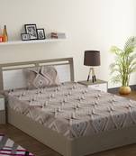 Premium 100% Cotton 200 TC Geometric Single Bed Sheet with 1 Pillow Cover  Off White Brown