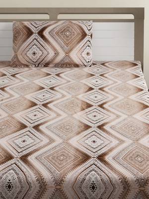 Premium 100% Cotton 200 TC Geometric Single Bed Sheet with 1 Pillow Cover  Off White Brown 3