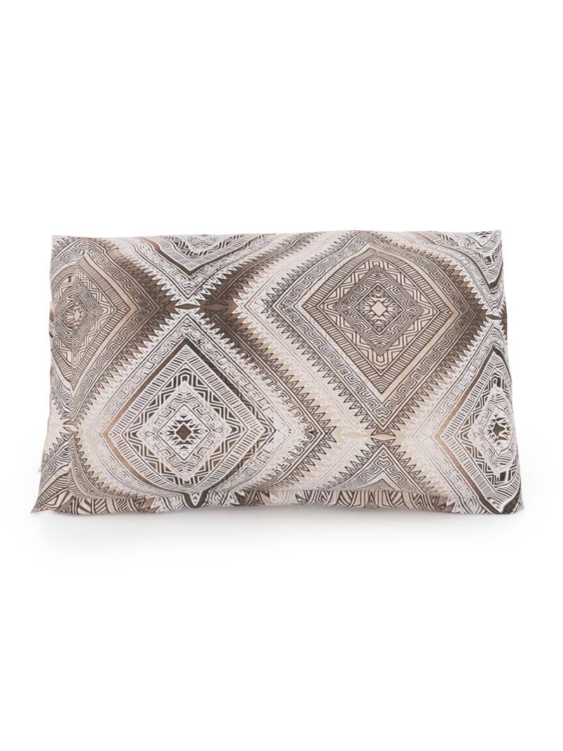 Premium 100% Cotton 200 TC Geometric Single Bed Sheet with 1 Pillow Cover  Off White Brown