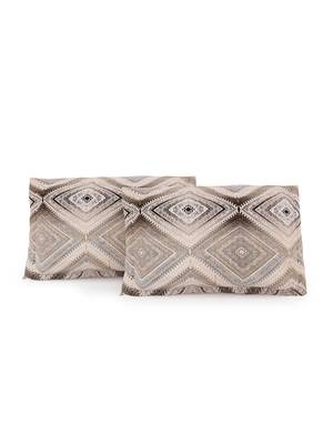Premium 100% Cotton 200 TC Geometric Double Bed Sheet with 2 Pillow Covers  Off White Brown 5
