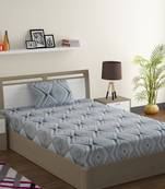 Premium 100% Cotton 200 TC Geometric Single Bed Sheet with 1 Pillow Cover  Blue Off White