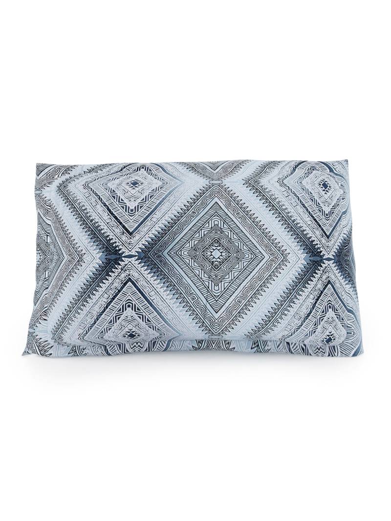 Premium 100% Cotton 200 TC Geometric Single Bed Sheet with 1 Pillow Cover  Blue Off White