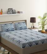 Premium 100% Cotton 200 TC Geometric Double Bed Sheet with 2 Pillow Covers  Blue Off White