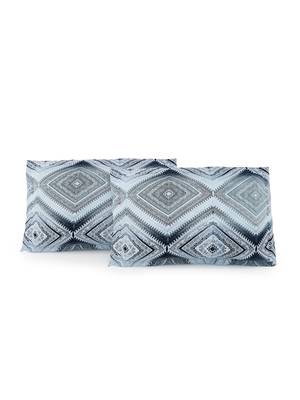 Premium 100% Cotton 200 TC Geometric Double Bed Sheet with 2 Pillow Covers  Blue Off White 5