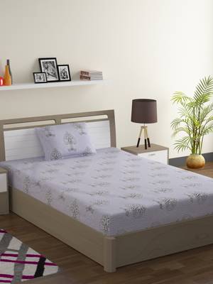 Premium 100% Cotton 200 TC Floral Single Bed Sheet with 1 Pillow Cover  Beige Off White 1
