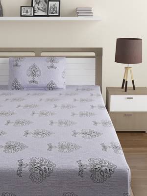 Premium 100% Cotton 200 TC Floral Single Bed Sheet with 1 Pillow Cover  Beige Off White 2