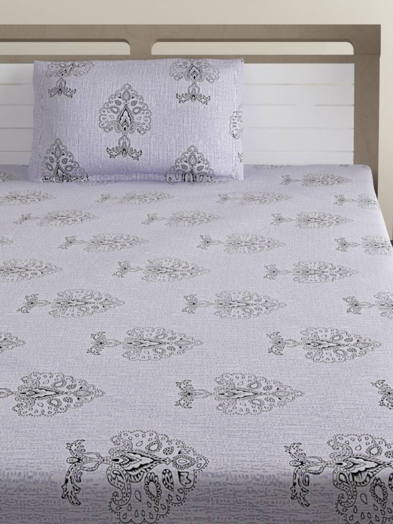 Premium 100% Cotton 200 TC Floral Single Bed Sheet with 1 Pillow Cover  Beige Off White