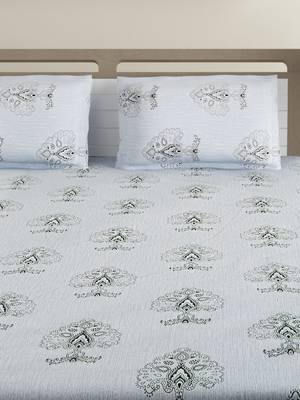Premium 100% Cotton 200 TC Floral Double Bed Sheet with 2 Pillow Covers  Sky Blue Grey 3
