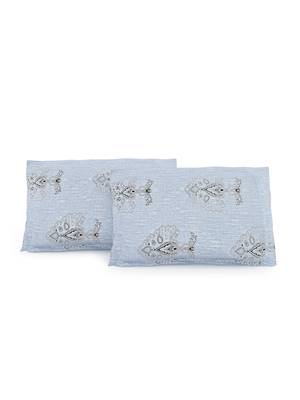 Premium 100% Cotton 200 TC Floral Double Bed Sheet with 2 Pillow Covers  Sky Blue Grey 5