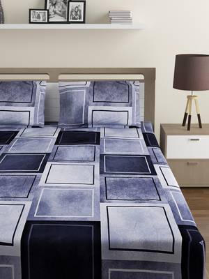 Mercerized Cotton 210 TC Geometric Fitted Double Bed Sheet with 2 Pillow Covers  Grey Off White 2