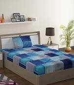 Mercerized Cotton 210 TC Geometric Single Bed Sheet with 1 Pillow Cover  Blue Grey