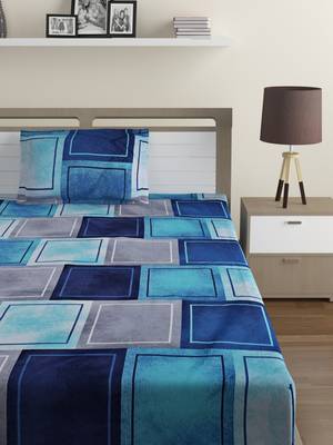 Mercerized Cotton 210 TC Geometric Single Bed Sheet with 1 Pillow Cover  Blue Grey 2