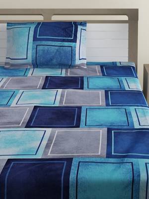 Mercerized Cotton 210 TC Geometric Single Bed Sheet with 1 Pillow Cover  Blue Grey 3