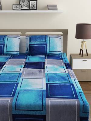 Mercerized Cotton 210 TC Geometric Double Bed Sheet with 2 Pillow Covers  Blue Grey 2