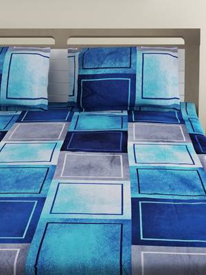 Mercerized Cotton 210 TC Geometric Double Bed Sheet with 2 Pillow Covers  Blue Grey 3